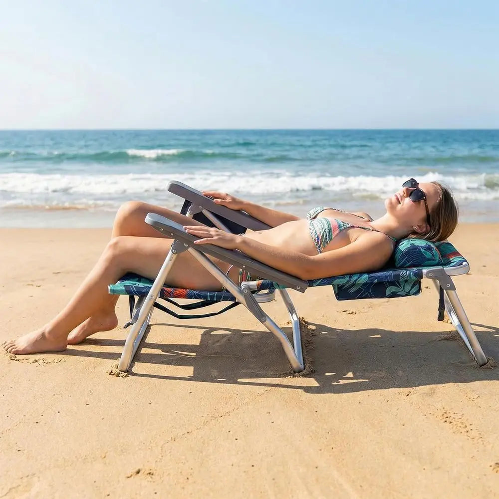 2-Pc Collapsible Beach Chairs with Cooler & Cup Holder