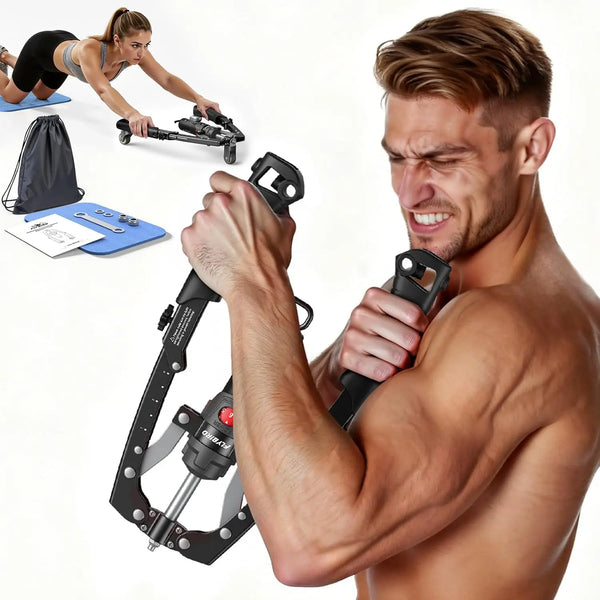 Adjustable Hydraulic Arm & Chest Trainer with Ab Roller