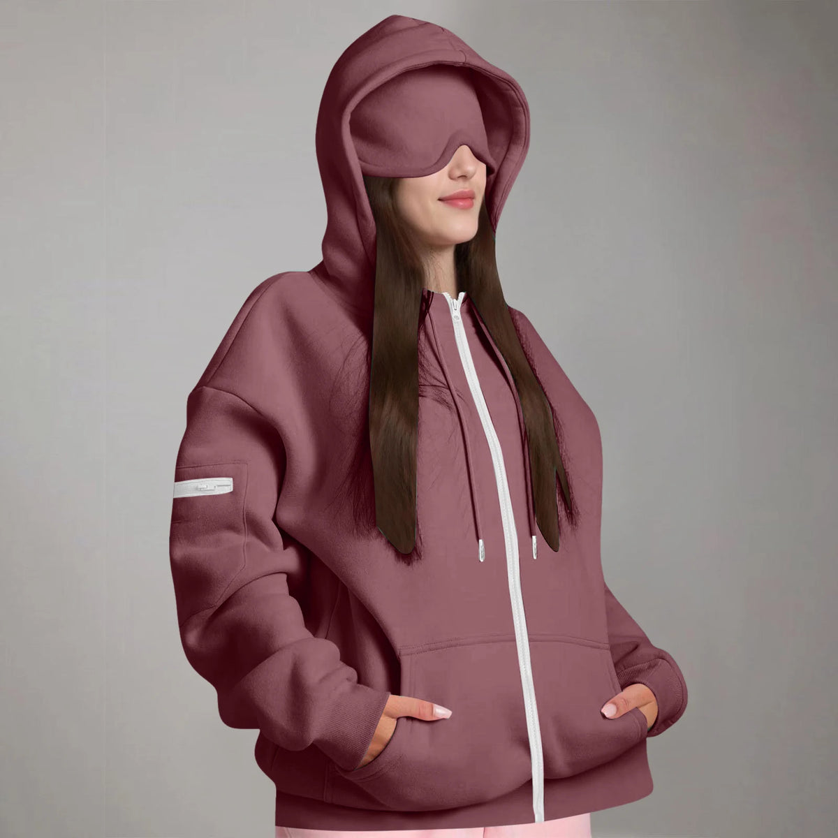 Women's Oversized Hoodies: Multi-Pocket Eyemask Sweatshirt