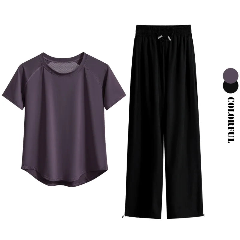 DRUR Loose Breathable Yoga Set Women Lightweight Running Tracksuit 2 Piece Gym Outfit Summer Sportswear Tops Pants Suit Yogawear 24 Hour Sport
