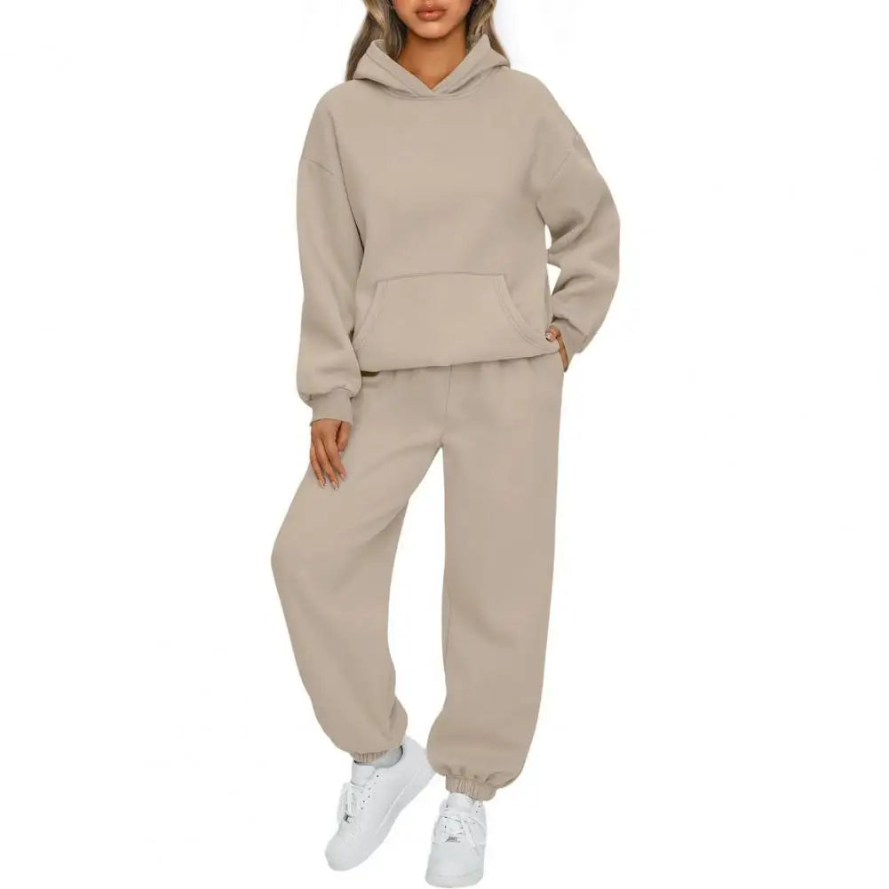 Women's 2-Piece Winter Hoodie and Sweatpants Set With Pokckets