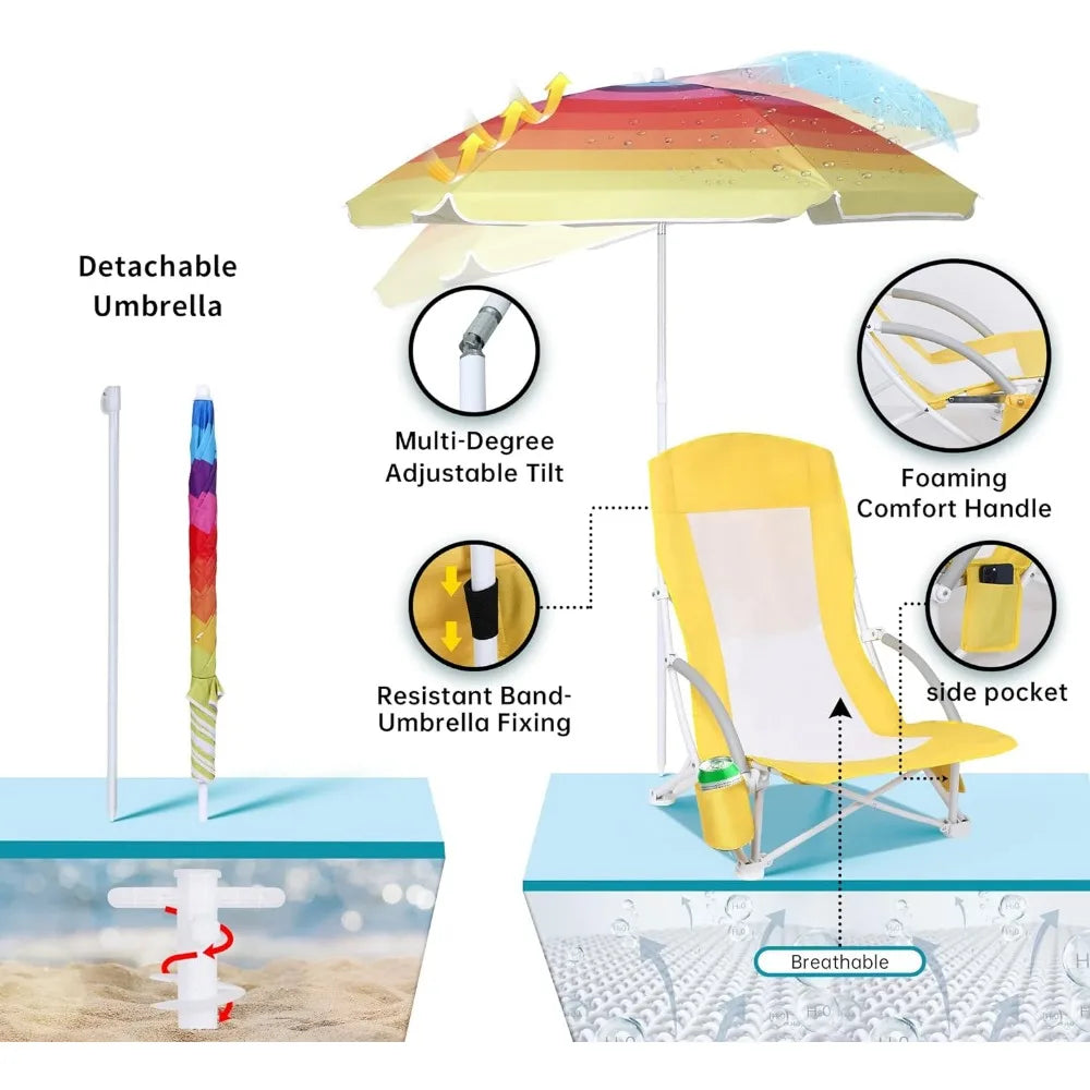 Portable Beach Chair with Umbrella and Cooler