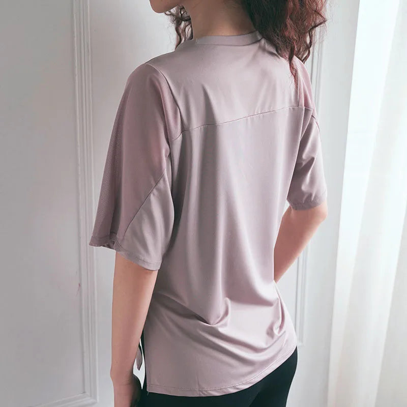 Mesh Stitching Yoga T-Shirt: Breathable, Quick-Dry, Loose Fit