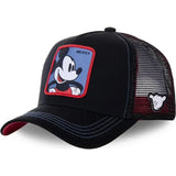 Black trucker cap with Mickey Mouse patch on a white background