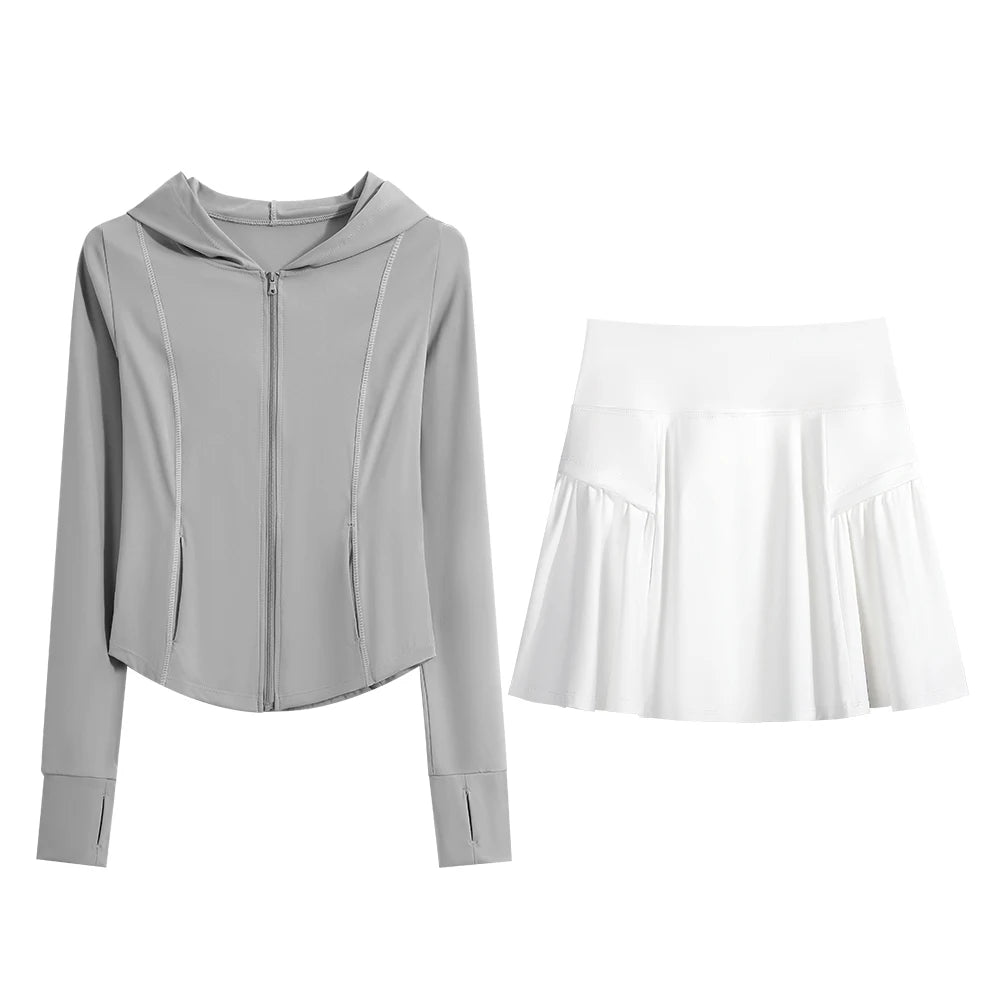 2-Piece Tennis Skirt & Jacket Set: Golf, Yoga & Streetwear