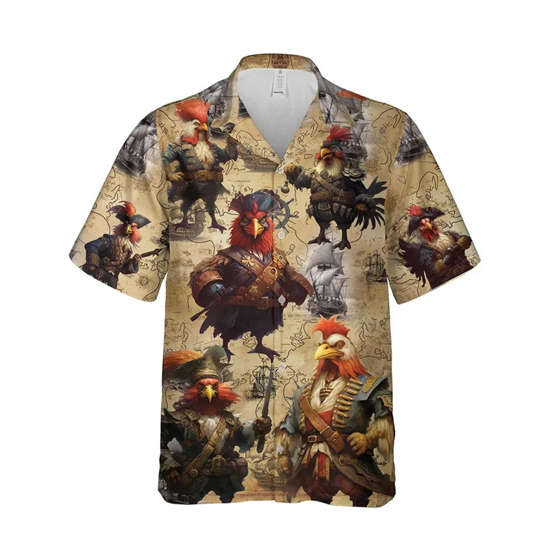 Men's Luxury Chicken Graphic Hawaiian Shirt Casual & Hip-Hop