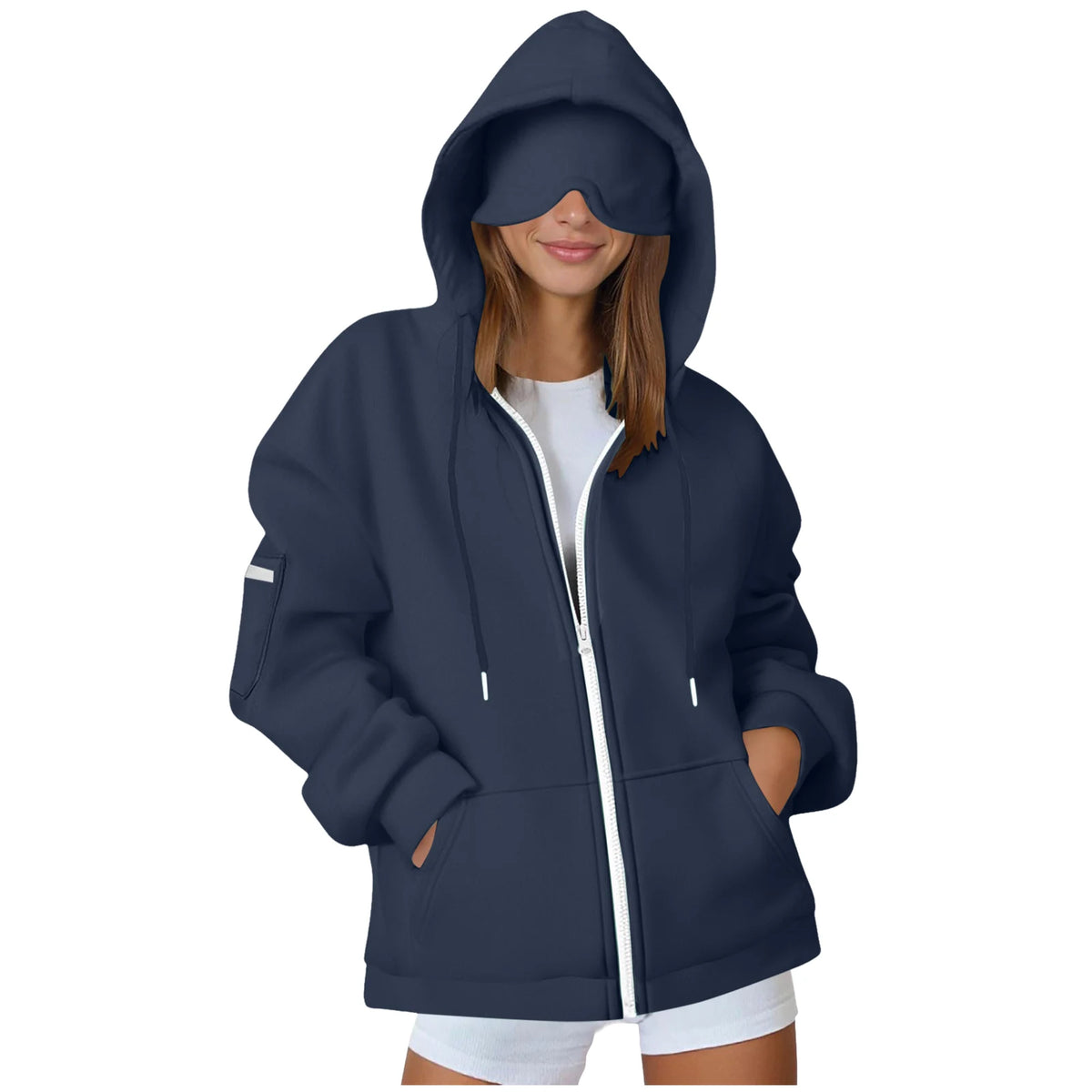 Women's Oversized Hoodies: Multi-Pocket Eyemask Sweatshirt