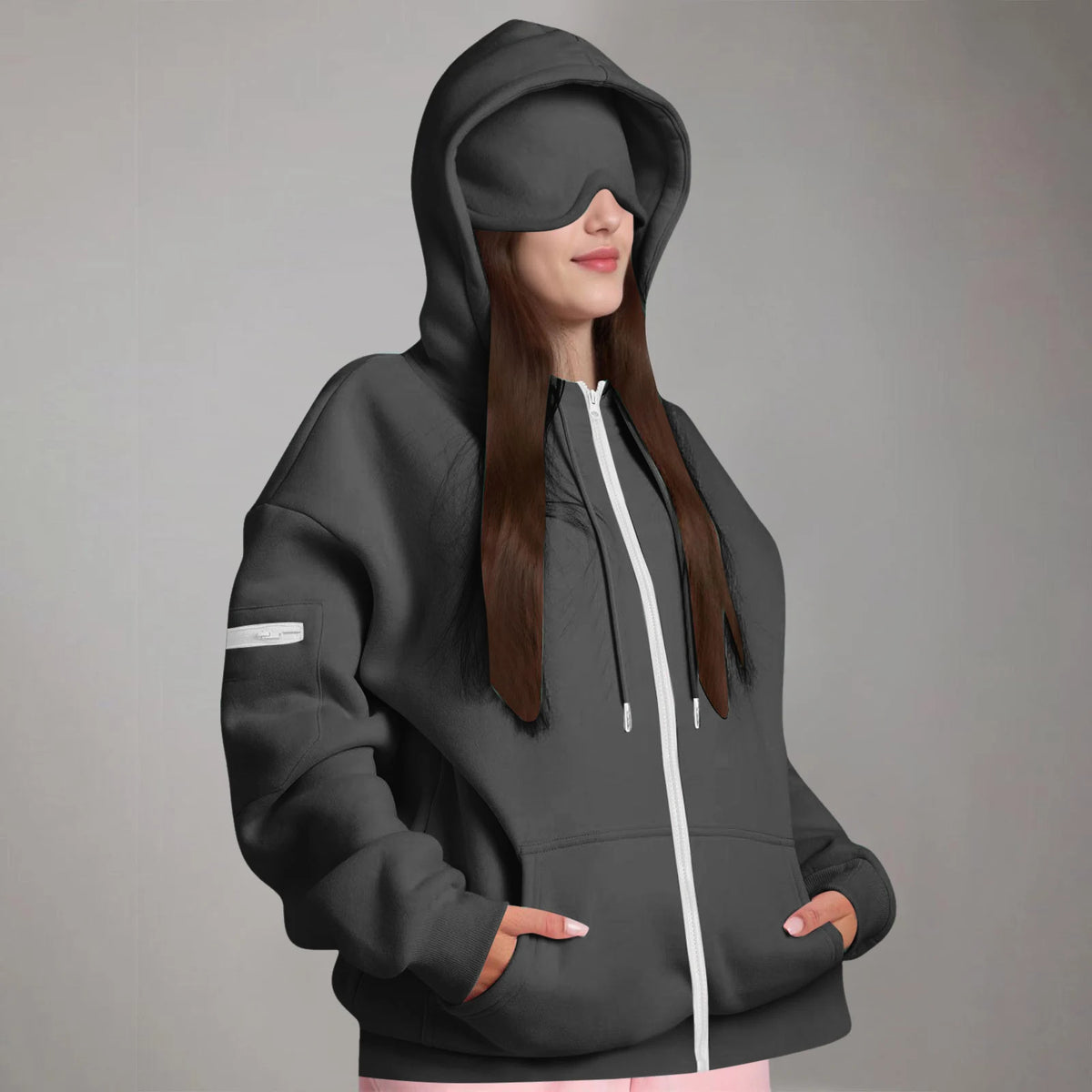 Women's Oversized Hoodies: Multi-Pocket Eyemask Sweatshirt
