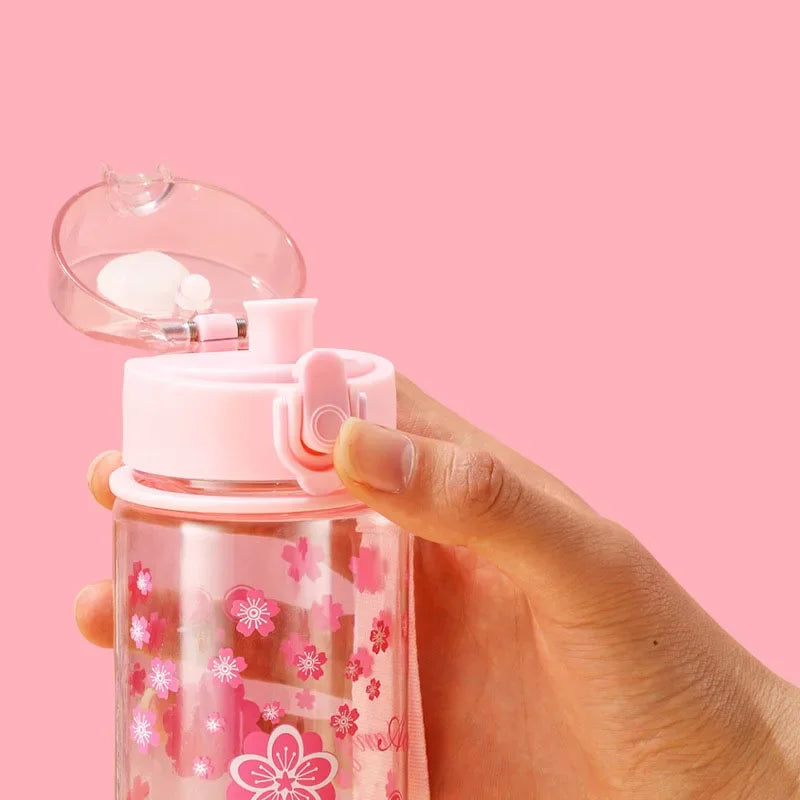 500ml Reusable Water Bottle with Cute Cherry Blossom Print