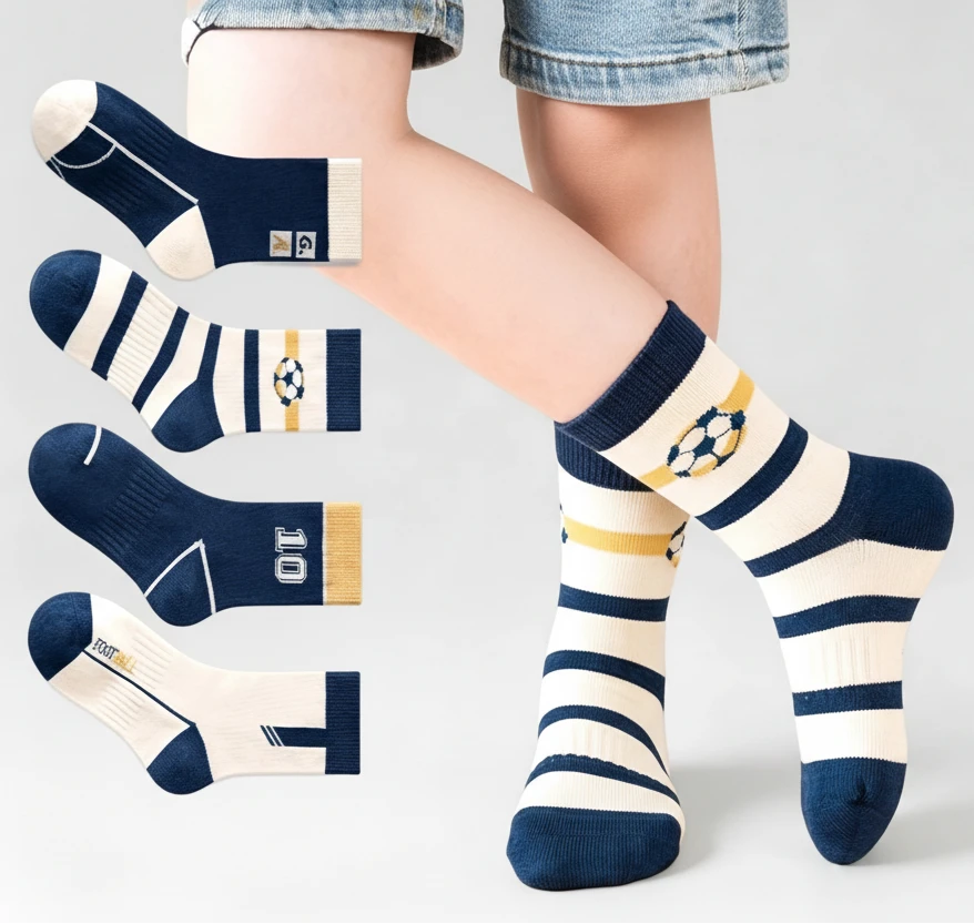 5-Pack Boys' Cotton Football & Striped Socks