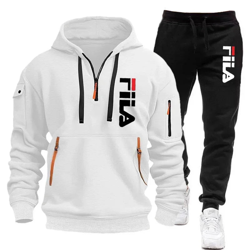 Men’s Winter Hooded Tracksuit: Multi-Pocket 2-Piece Set
