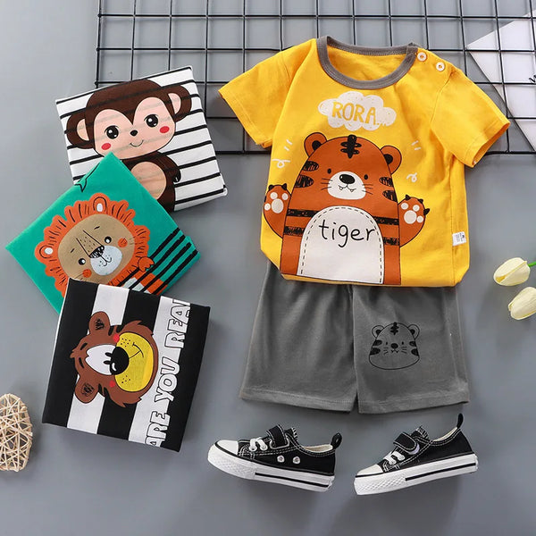 Kid's Summer Cotton Bear T-Shirt & Shorts 2-Piece Set