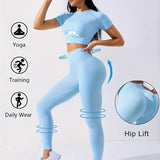 Yoga Set 2 Pieces Women Tracksuits Workout Sportswear Gym Clothing Fitness Short Sleeves Long Leggings Suits 24 Hour Sport
