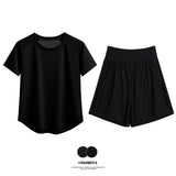 DRUR Summer Yoga Set Women Quick Dry Loose Tracksuit Short Sleeve Gym Tops Sports Shorts Suits Sportswear Outfits Activewear New 24 Hour Sport