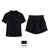 DRUR Breathable Gym Clothes for Women 2 Piece Summer Workout Sets Full Zip Sports Tops with Elastic Waist Shorts Active Wear New 24 Hour Sport