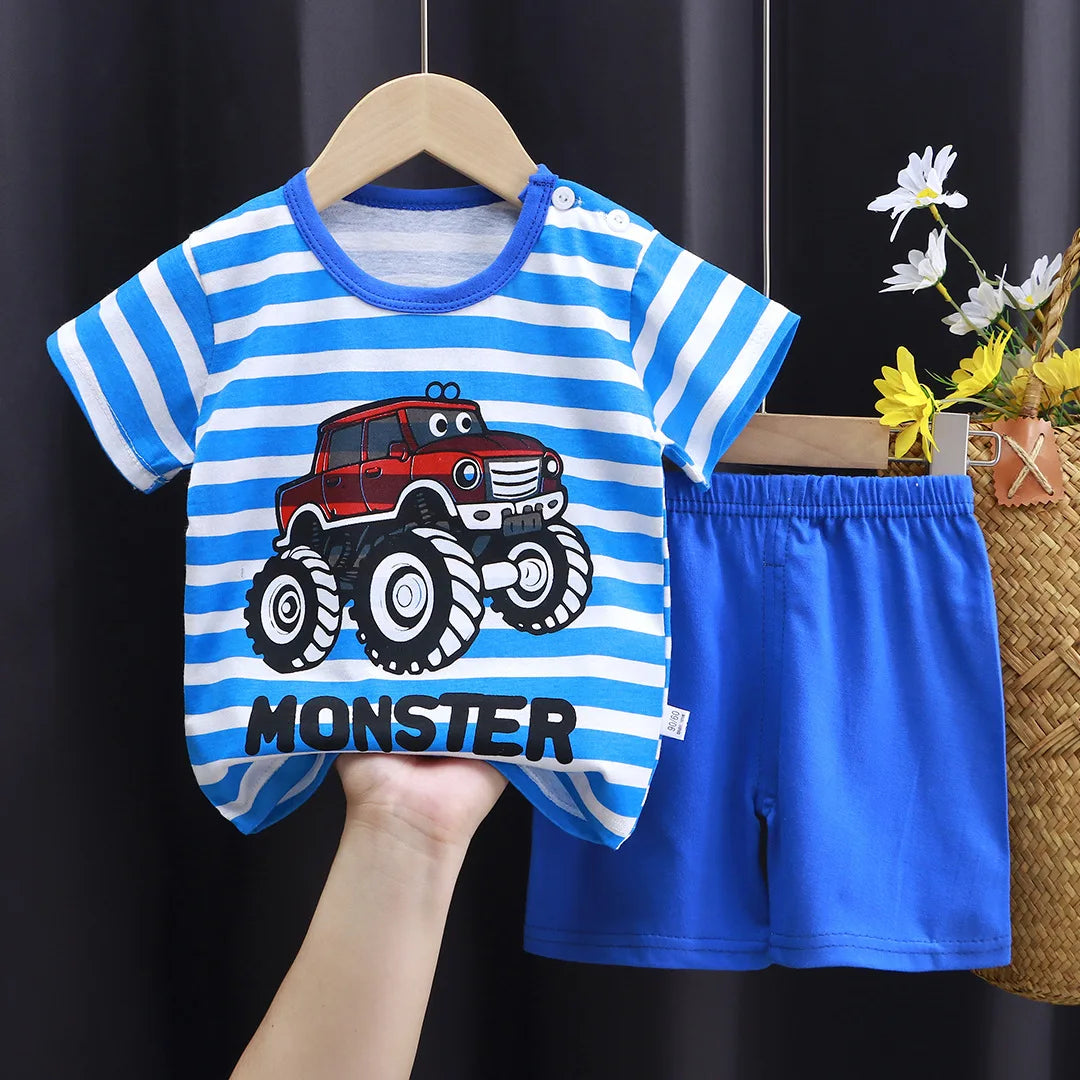 Kid's Summer Cotton Bear T-Shirt & Shorts 2-Piece Set