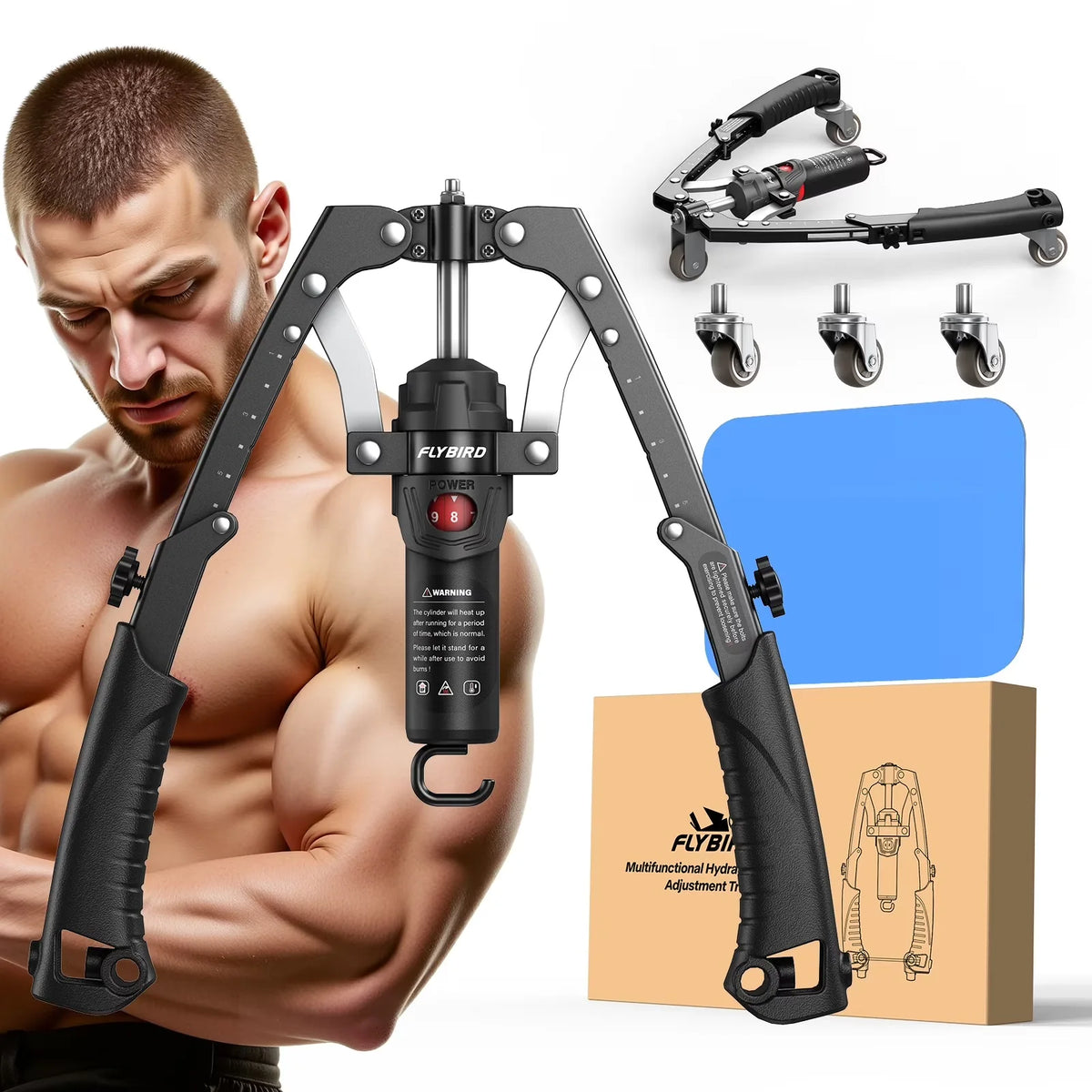 Adjustable Hydraulic Arm & Chest Trainer with Ab Roller