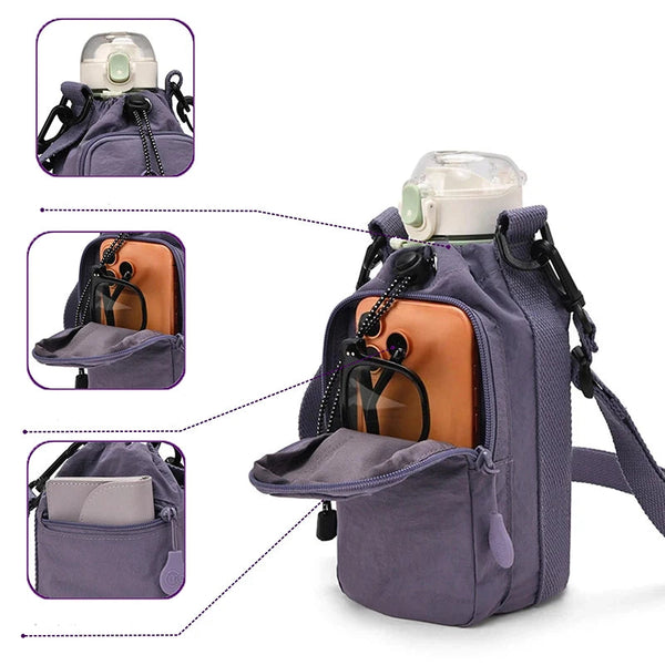 Portable Water Bottle Carrier with Phone Pocket & Strap