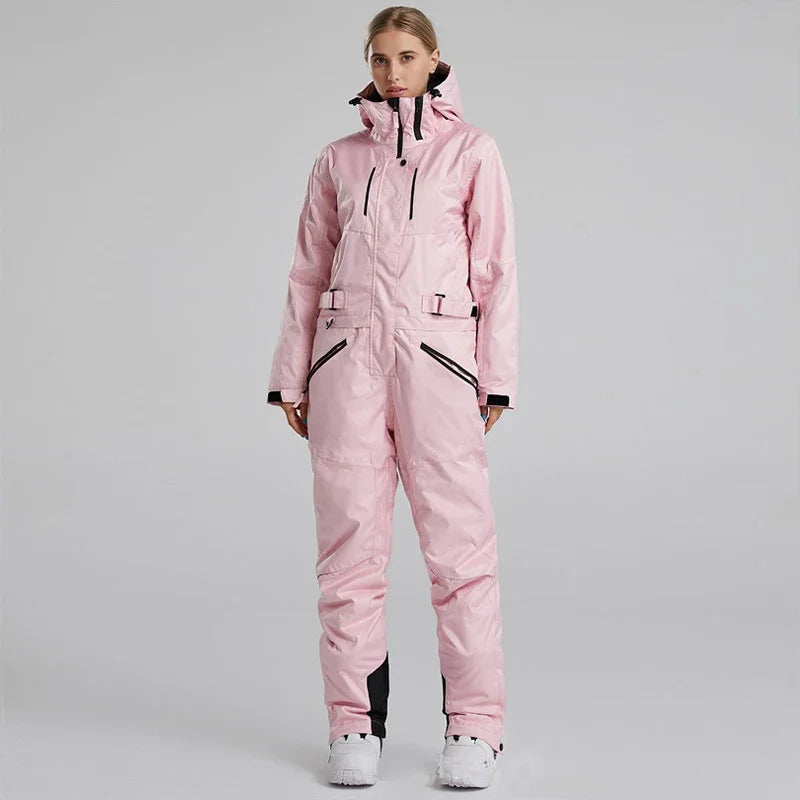 Waterproof One-Piece Snowsuit: Hooded Ski Jumpsuit for Snowboarding