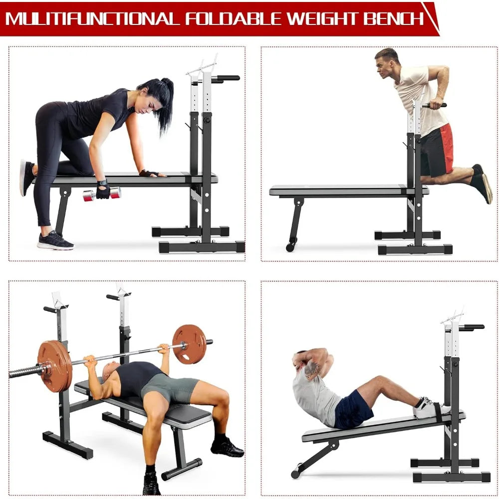 Adjustable Weight Bench with Squat Rack, Dip Station, and More