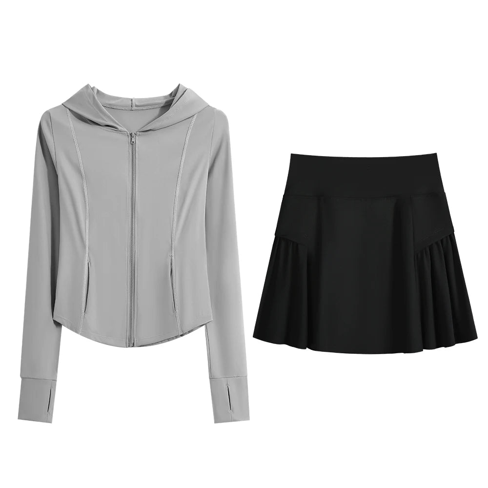 2-Piece Tennis Skirt & Jacket Set: Golf, Yoga & Streetwear