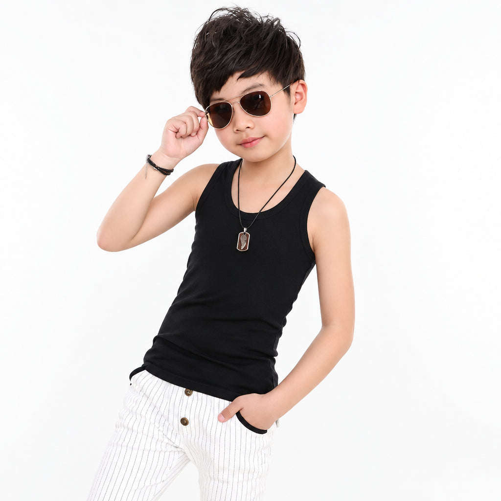 Kids Summer Sleeveless Outfit Solid Cotton Casual Vest