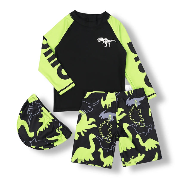 Dinosaur Print Swimsuit Set with Sunscreen
