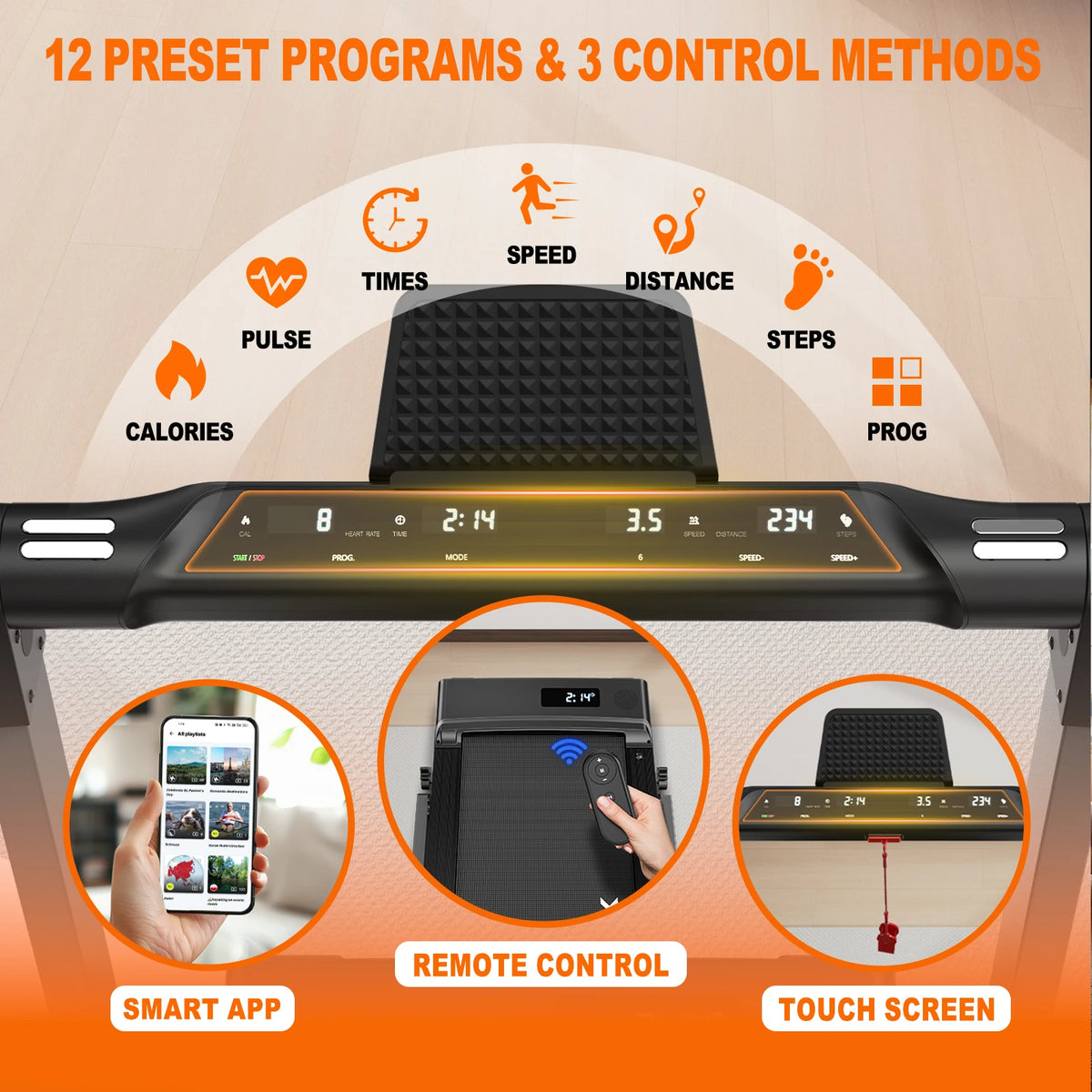 Foldable Home Treadmill: Dual LED & App Compatible