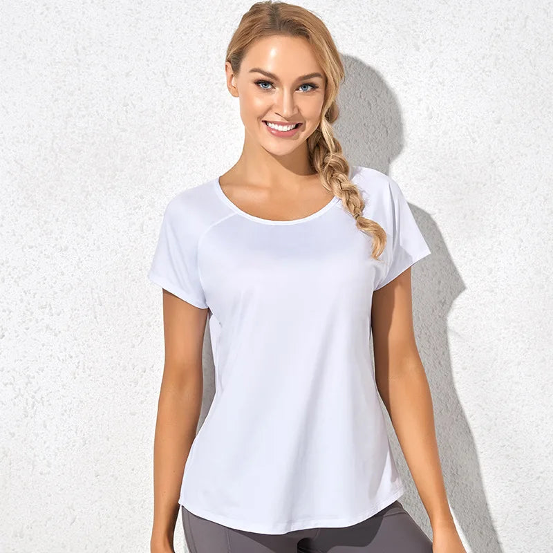 Women's Short Sleeve Yoga Shirt - Breathable, Stretchy, Sexy