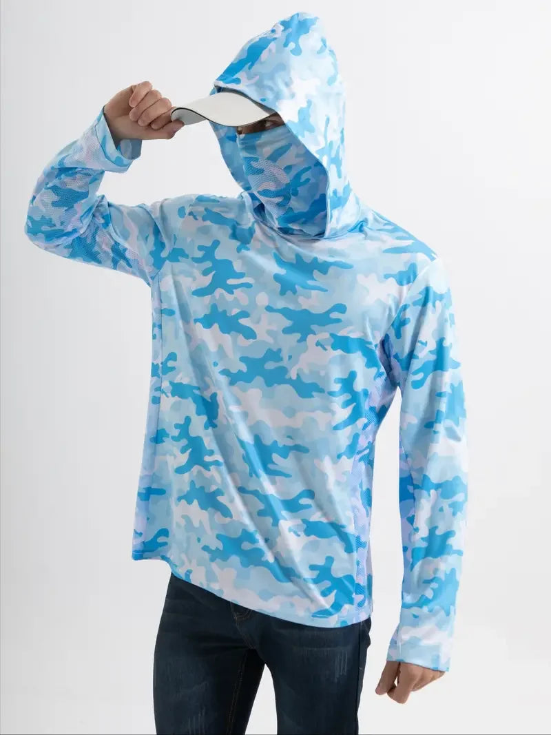 Men's UV Protection Fishing Hoodie with Face Mask
