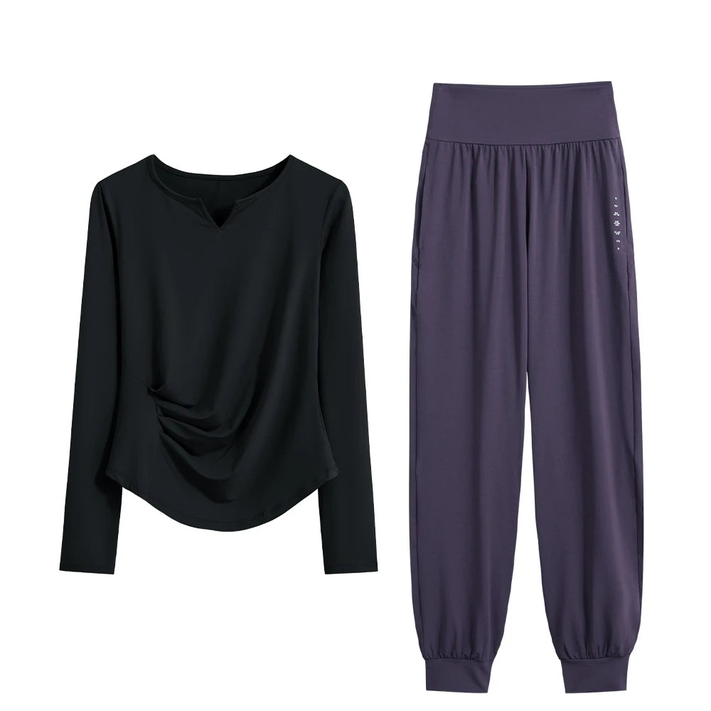 DRUR Yoga Outfit Women Autumn Lightweight Quick Dry Sportswear Set 2 Piece Running Athletic Shirt Pants Workout Clothes Yogawear 24 Hour Sport