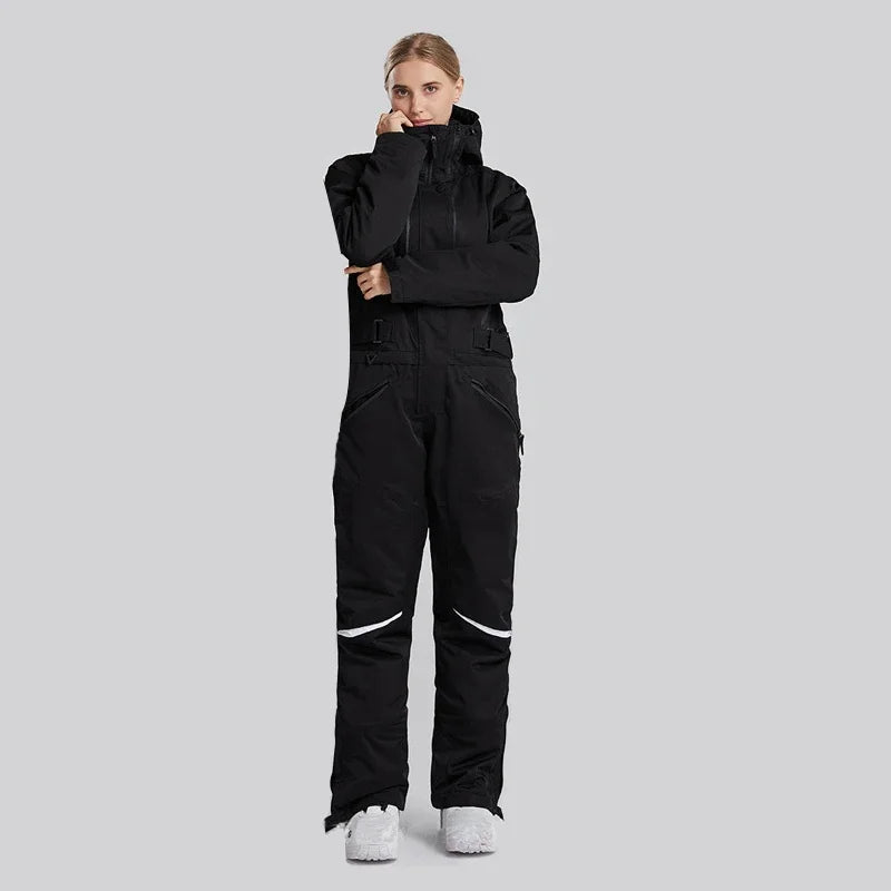 Waterproof One-Piece Snowsuit: Hooded Ski Jumpsuit for Snowboarding