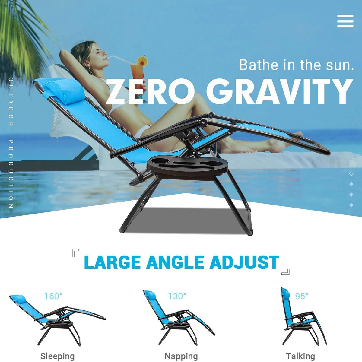 Adjustable Folding Lounge Chairs with Accessories