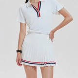 VITALINOVO Women 2 Pieces Athletic Skirt Set Outfits V Neck Polo Shirts High Waisted Pleated Tennis Skirts Golf Pickball Dress 24 Hour Sport