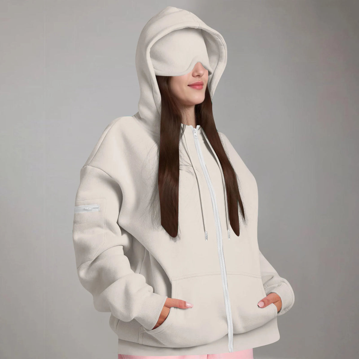 Women's Oversized Hoodies: Multi-Pocket Eyemask Sweatshirt