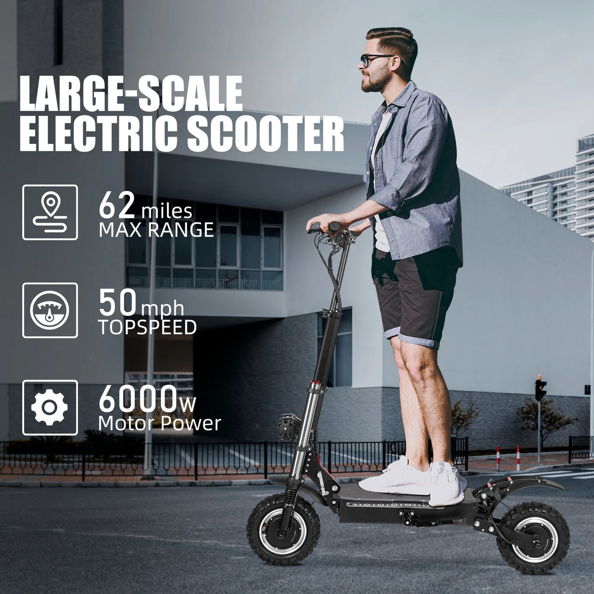 6000W Adult Off-Road Electric Scooter: 50 MPH, 60 Mile Range - 24 Hour Sport