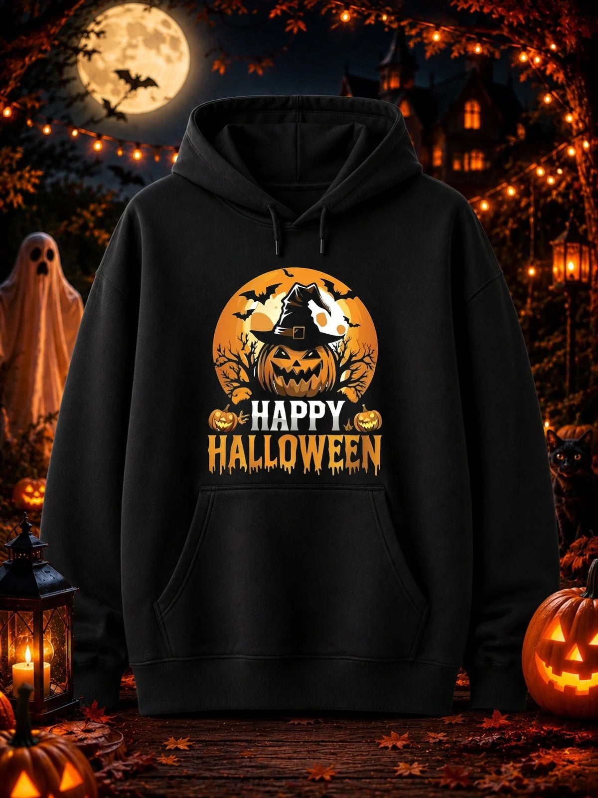 Men's Happy Halloween Pumpkin Graphic Hoodie