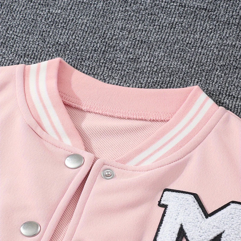 Autumn/Winter Girls' Letter Embroidery Baseball Uniform Set