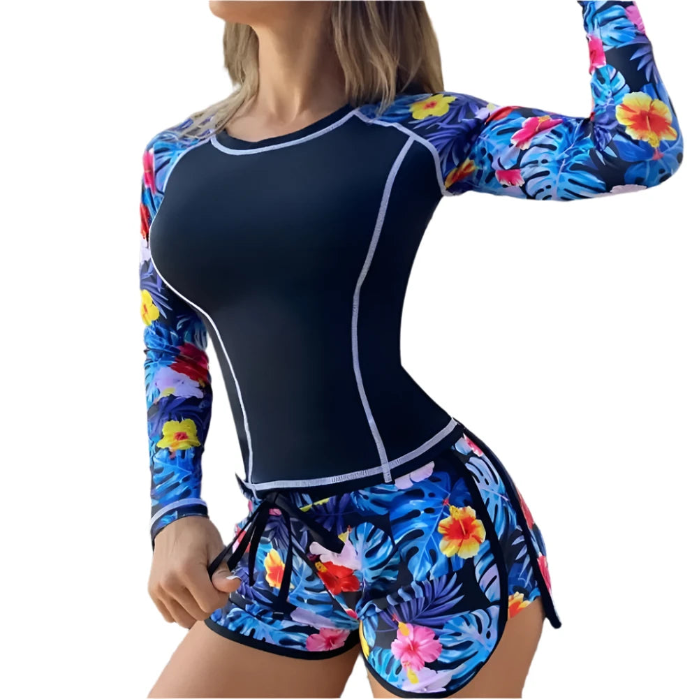 Floral Long-Sleeve Swimsuit Set