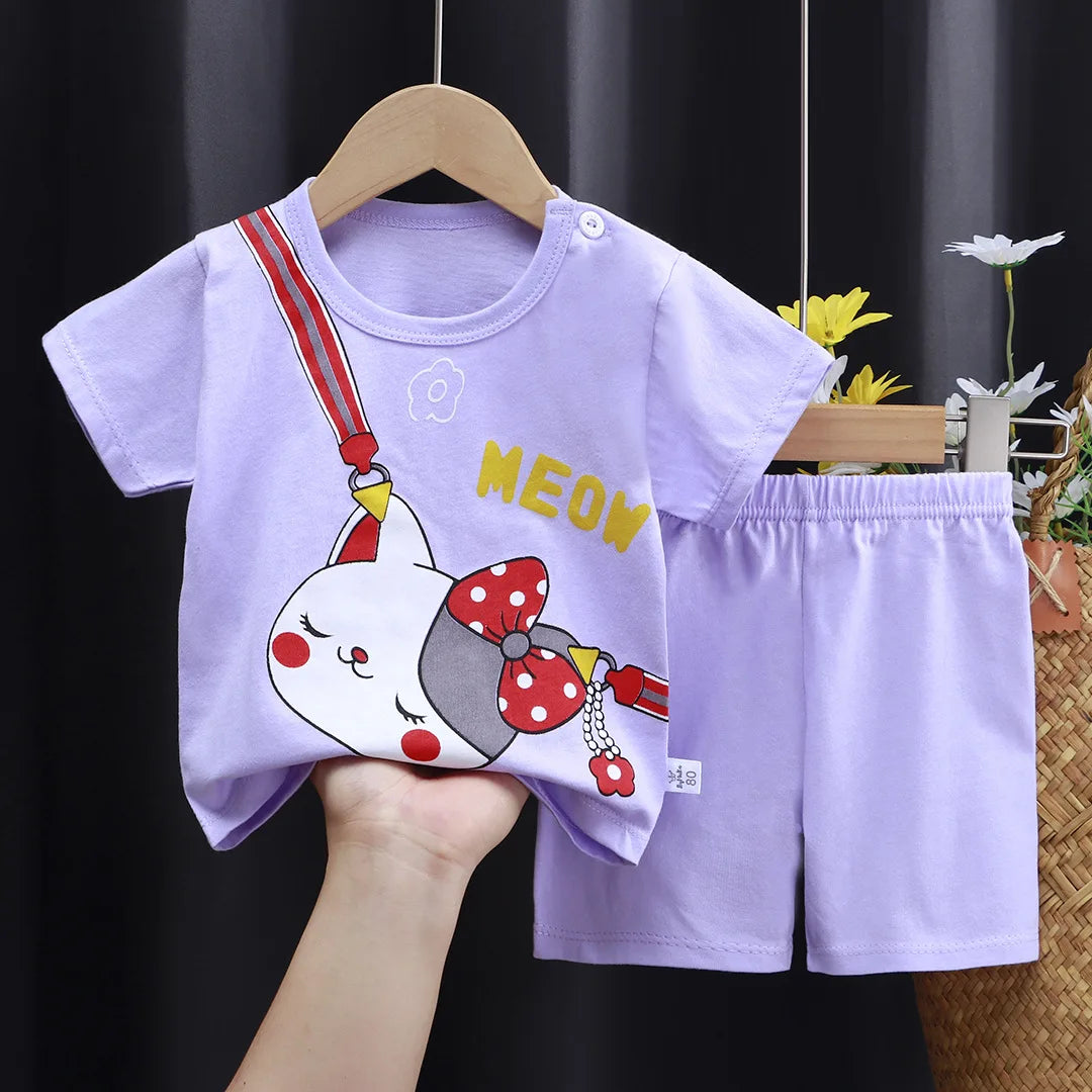 Kid's Summer Cotton Bear T-Shirt & Shorts 2-Piece Set