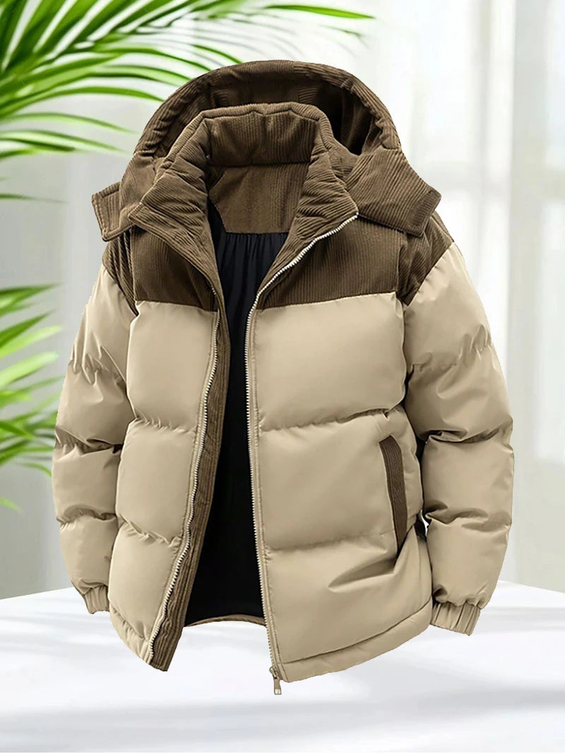 Men's Warm Puffer Jacket: Cotton Padded, Hooded Windbreaker Parka for Winter