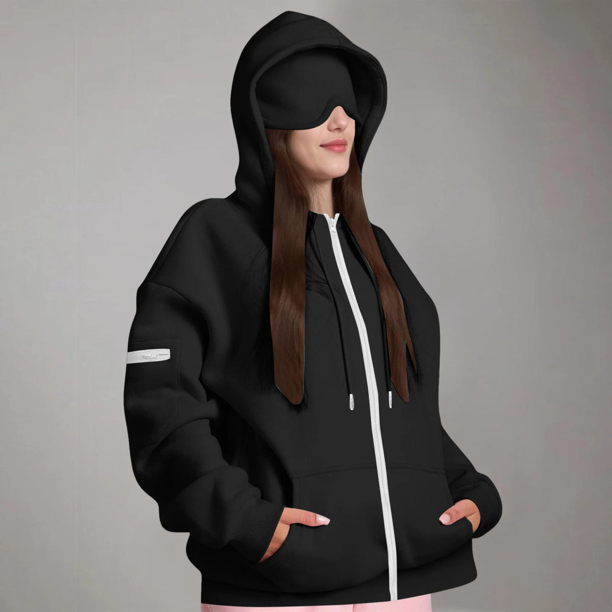 Women's Oversized Hoodies: Multi-Pocket Eyemask Sweatshirt