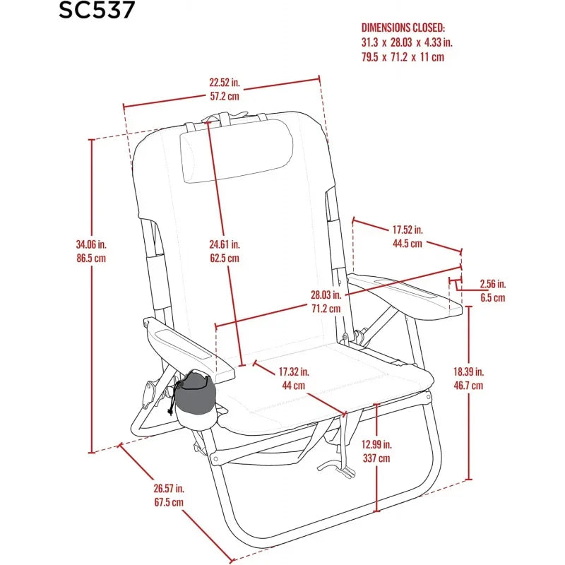 Portable 4-Position Beach and Camping Chair with Backpack