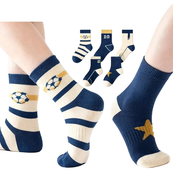 5-Pack Boys' Cotton Football & Striped Socks