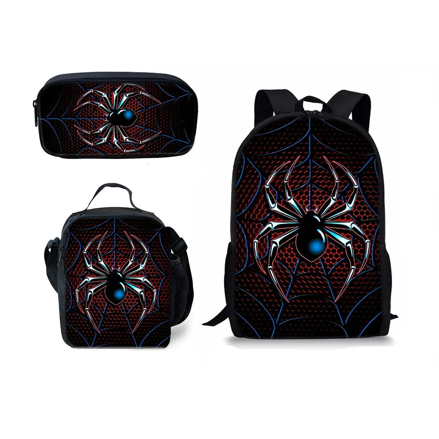 Spider Pattern 3-Piece Backpack Set for Kids & School