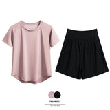 DRUR Summer Yoga Set Women Quick Dry Loose Tracksuit Short Sleeve Gym Tops Sports Shorts Suits Sportswear Outfits Activewear New 24 Hour Sport