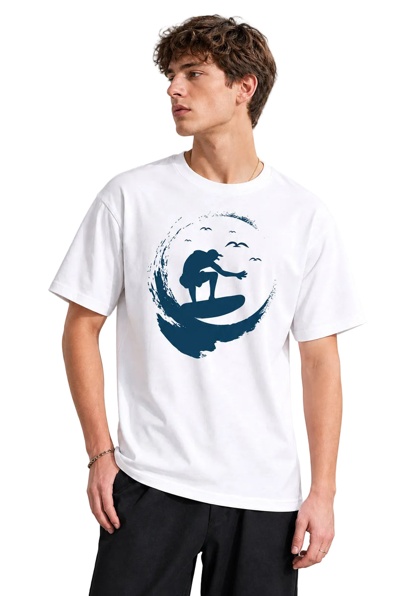 Men's Surf Print Loose Casual Beach Graphic T-Shirt