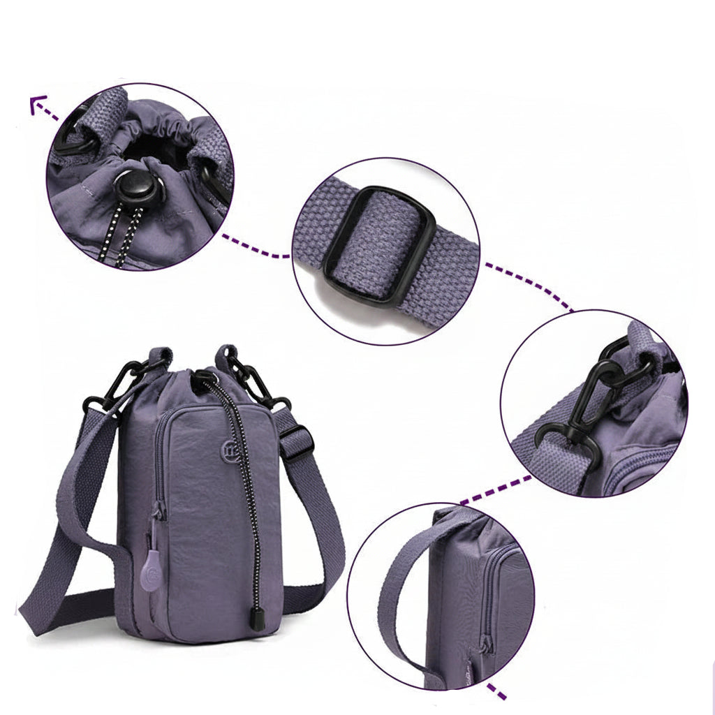 Portable Water Bottle Carrier with Phone Pocket & Strap