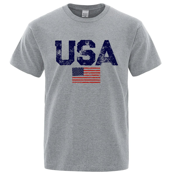 Vintage USA Flag Hip Hop Breathable Cotton Oversized T-Shirt