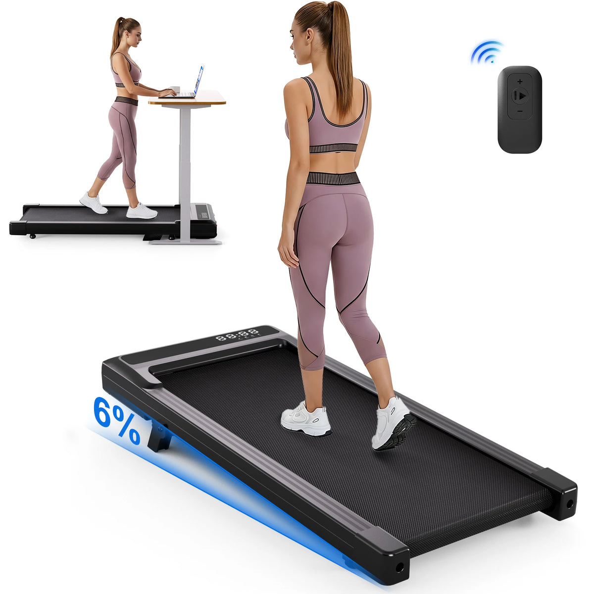 300lb Capacity Foldable Walking Pad: 6% Incline & 2.5HP Motor